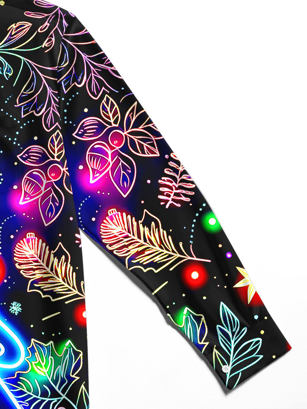Oceanlyte Men's Graphic Neon Christmas Tree Print Long Sleeve Shirt with Chest Pocket
