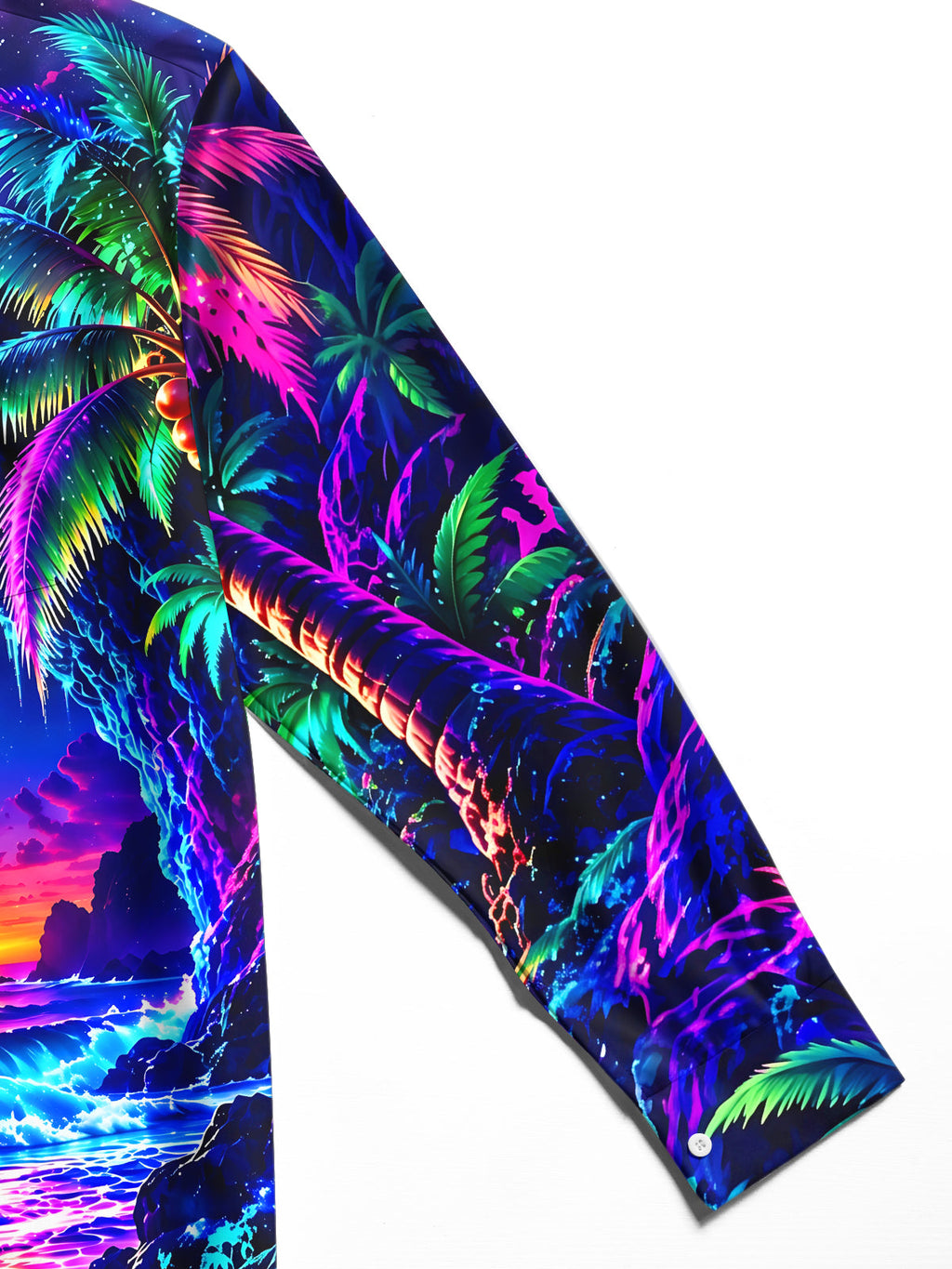 Oceanlyte Men's Long Sleeve Shirt - Neon Palm Trees And Tropical Sunset Beach Print with Chest Pocket