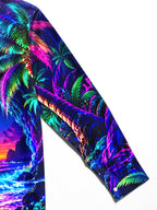 Oceanlyte Men's Long Sleeve Shirt - Neon Palm Trees And Tropical Sunset Beach Print with Chest Pocket