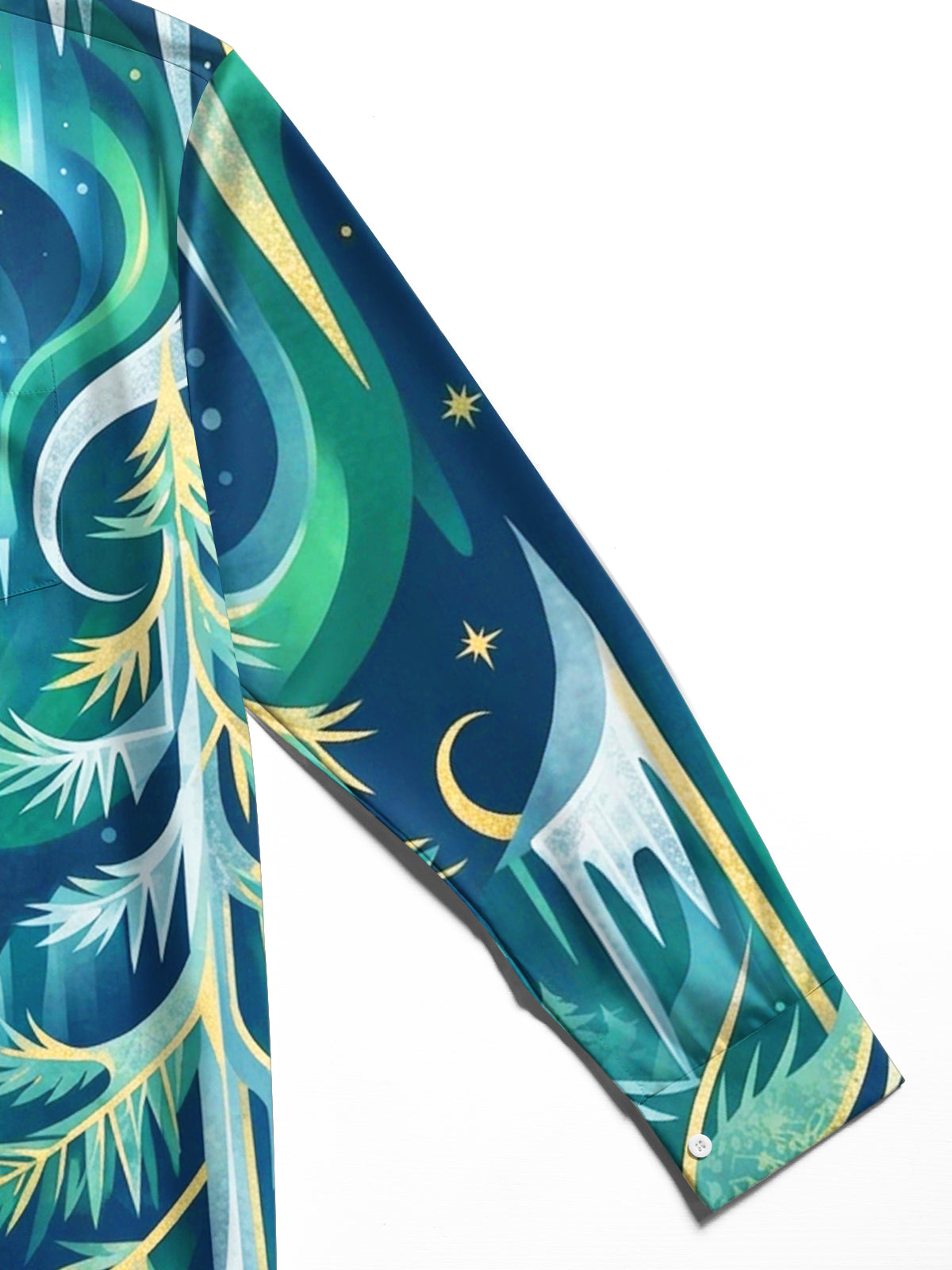 Oceanlyte Men's Long Sleeve Shirt - Aurora Borealis And Pine Trees With Icicles Print with Chest Pocket