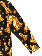 Oceanlyte Men's Patterned Gold Chess Pieces Print Long Sleeve Shirt with Chest Pocket