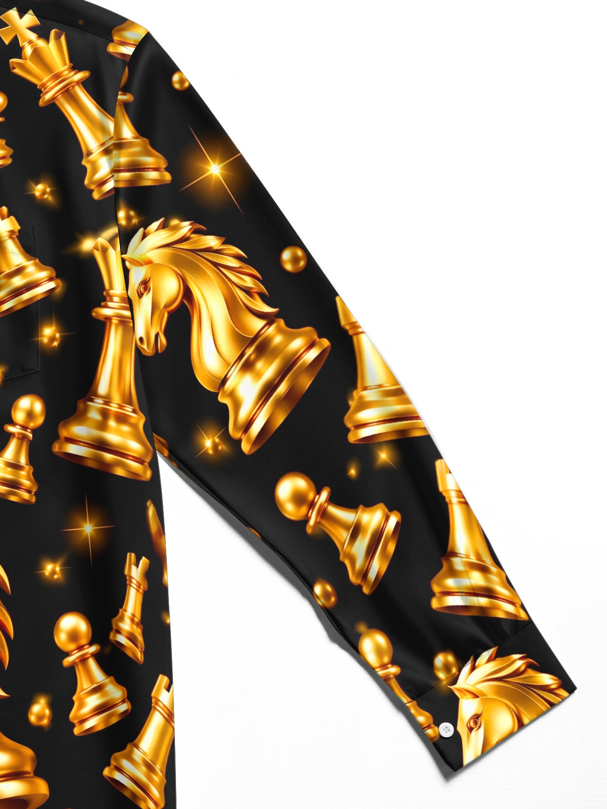 Oceanlyte Men's Patterned Gold Chess Pieces Print Long Sleeve Shirt with Chest Pocket