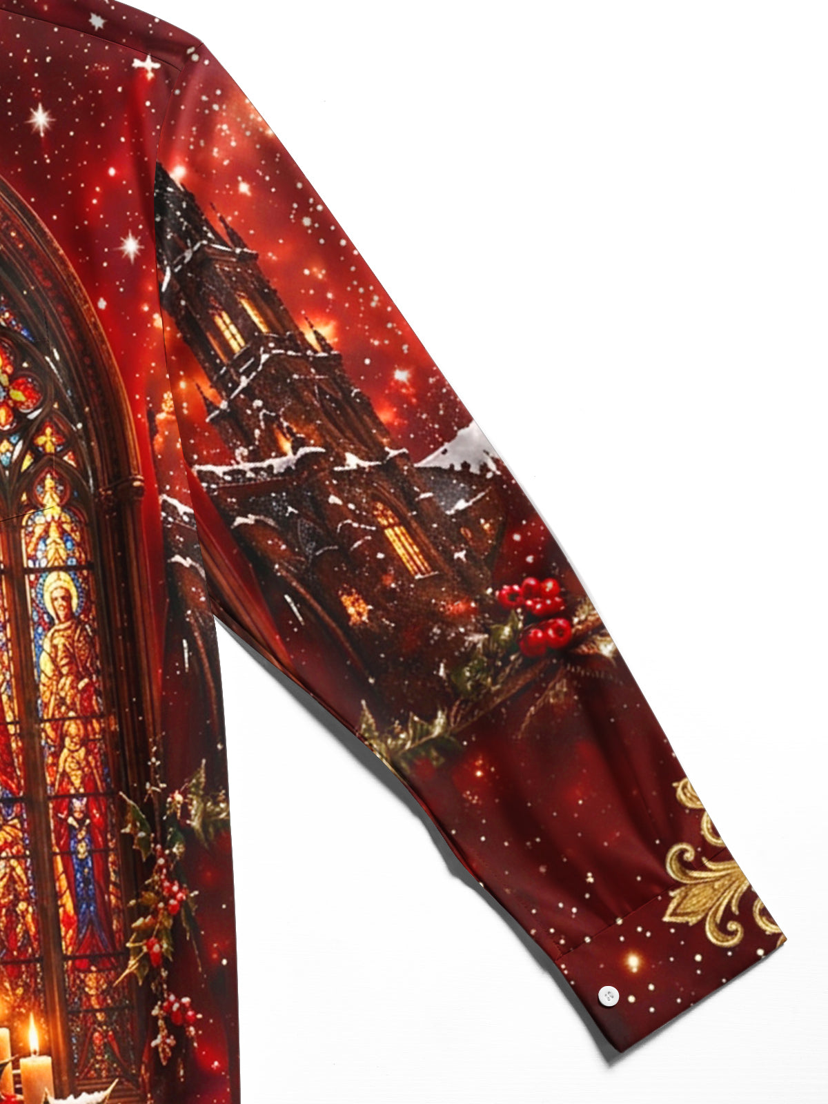 Oceanlyte Men's Long Sleeve Shirt - Christmas Gothic Stained Glass Window And Religious Figures Print with Chest Pocket