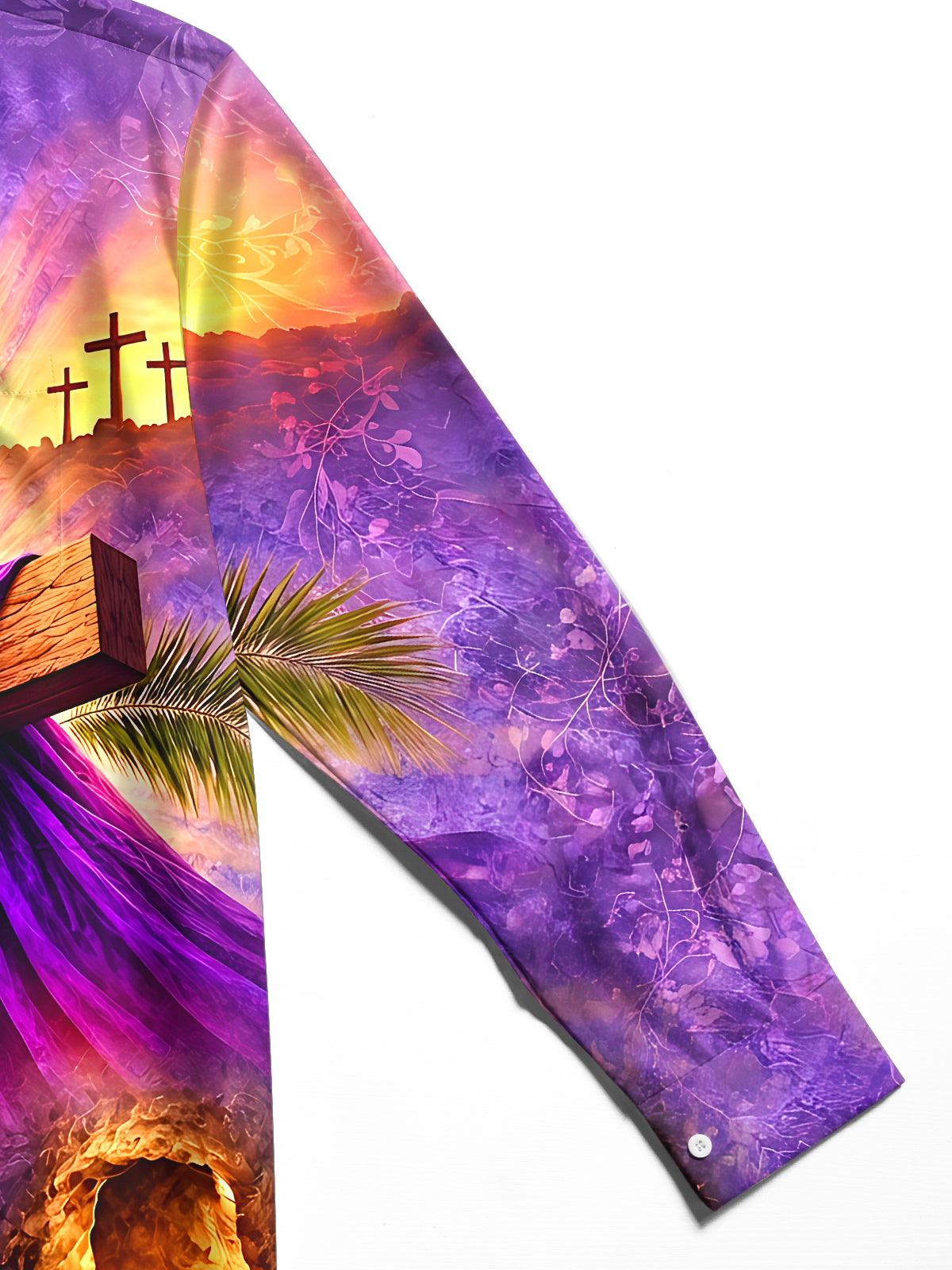 Oceanlyte Men's Long Sleeve Shirt - Easter Christian Resurrection Scene With Cross And Empty Tomb Print with Chest Pocket