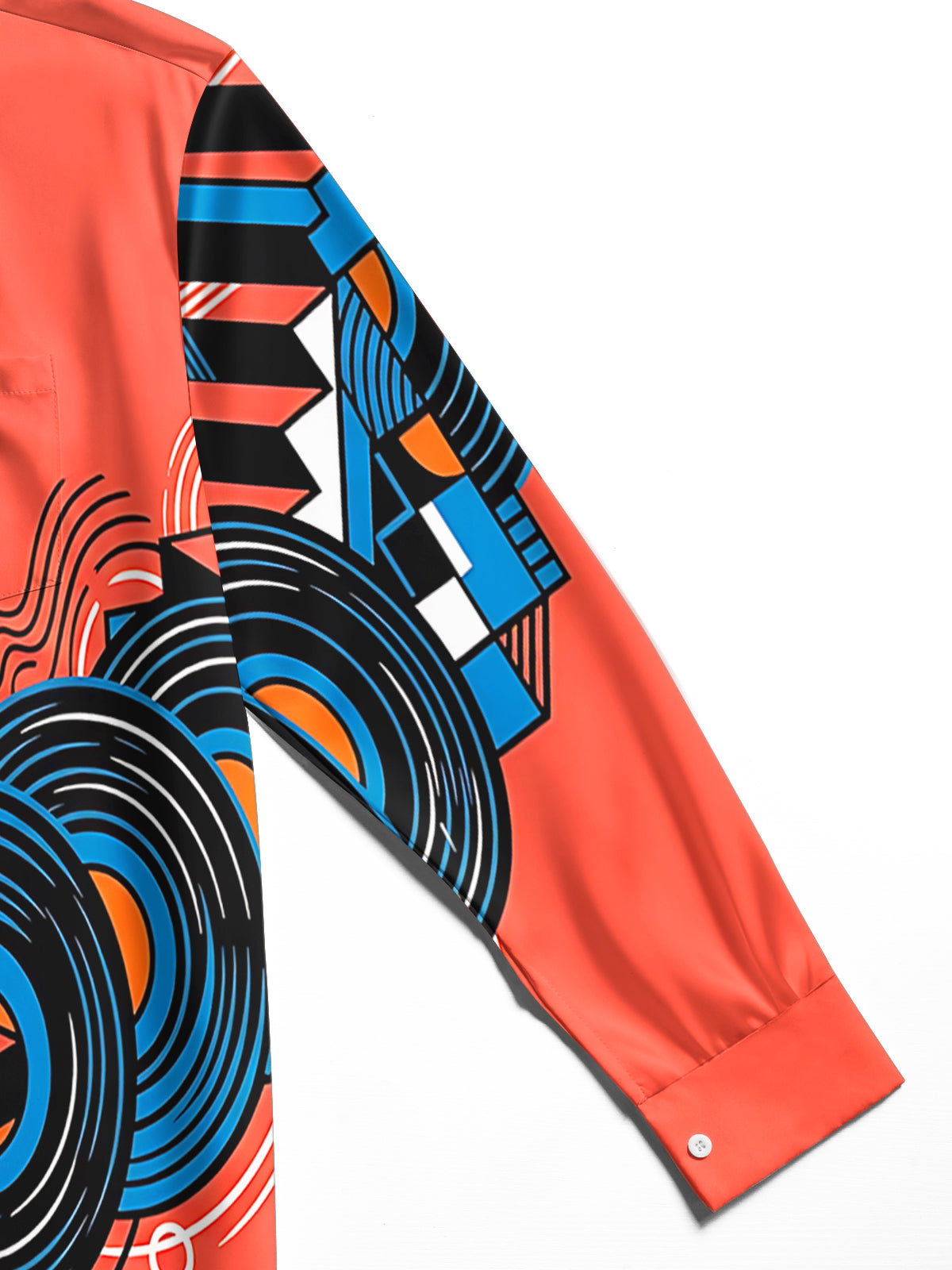 Oceanlyte Men's Graphic DJ Silhouette And Vinyl Records Print Long Sleeve Shirt with Chest Pocket