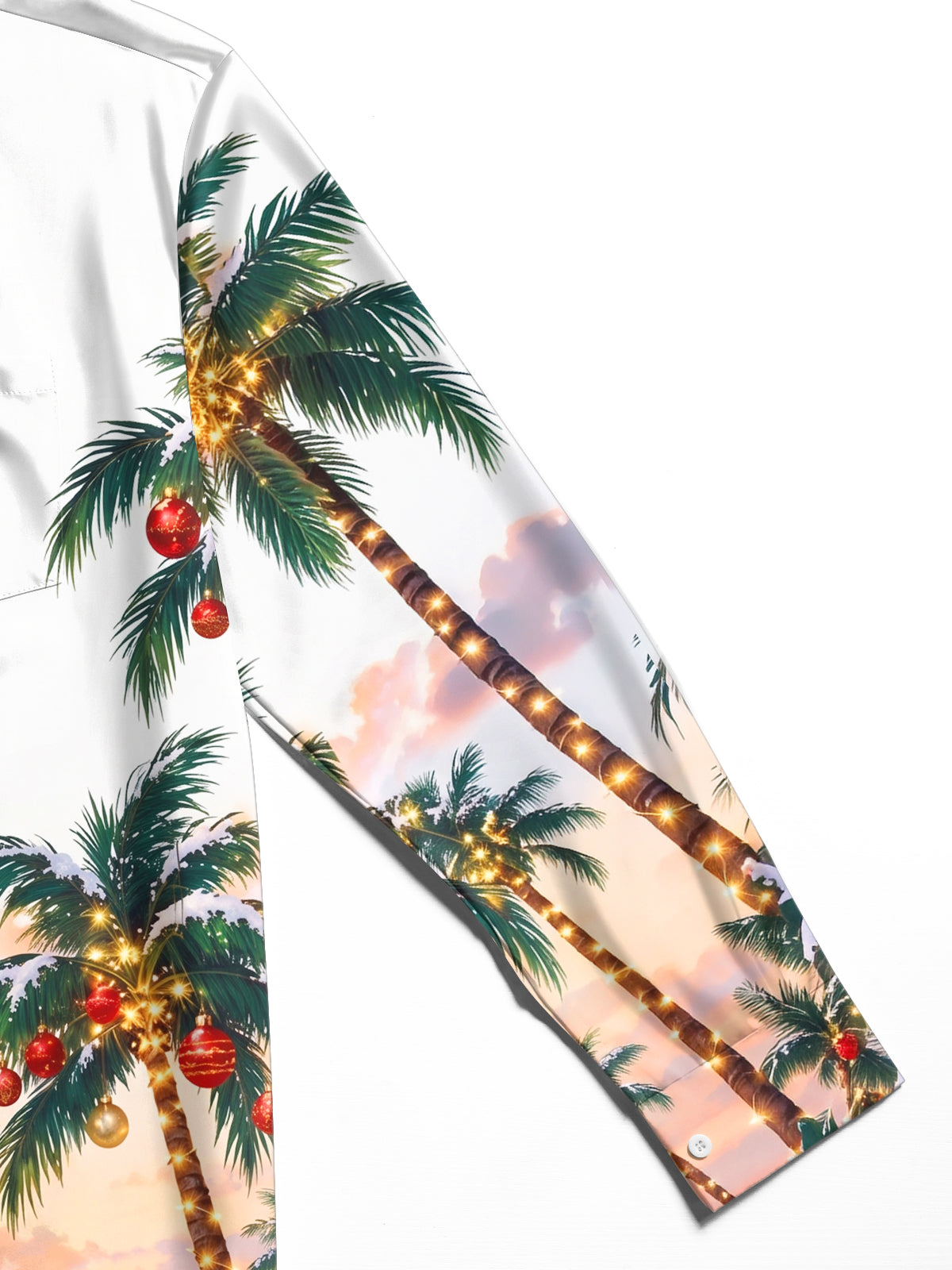Oceanlyte Men's Long Sleeve Shirt - Palm Trees With Christmas Ornaments And Lights Print with Chest Pocket