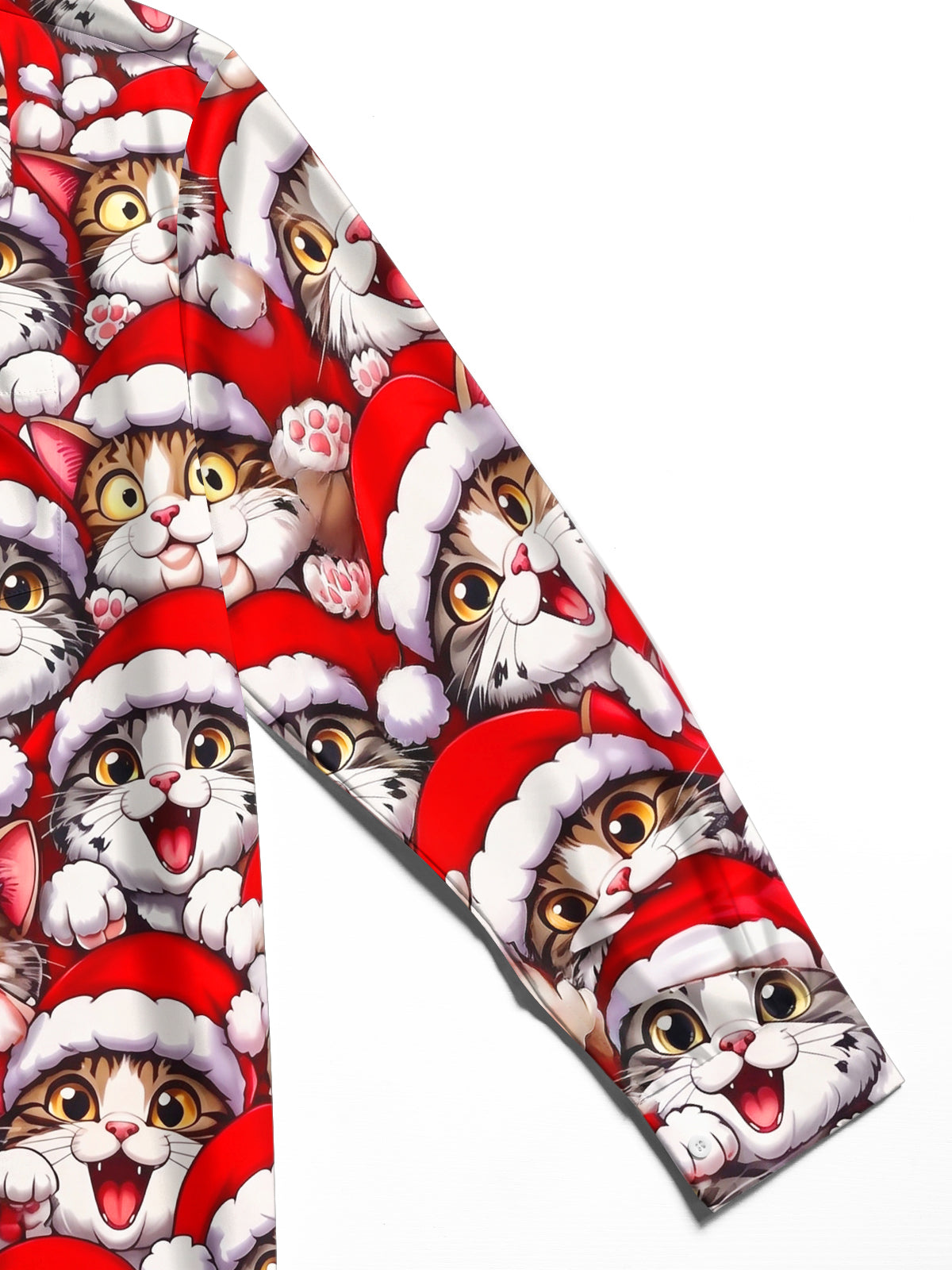 Oceanlyte Men's Graphic Cats Wearing Santa Hats Print Long Sleeve Shirt with Chest Pocket