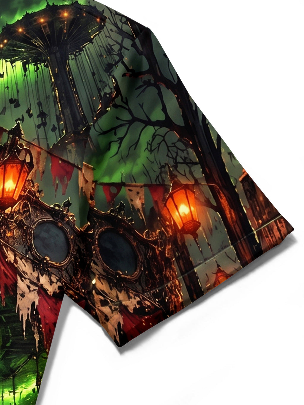 Oceanlyte Men's Short Sleeve Shirt - Dark Carousel Horses And Glowing Lanterns Print with Chest Pocket