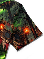 Oceanlyte Men's Short Sleeve Shirt - Dark Carousel Horses And Glowing Lanterns Print with Chest Pocket
