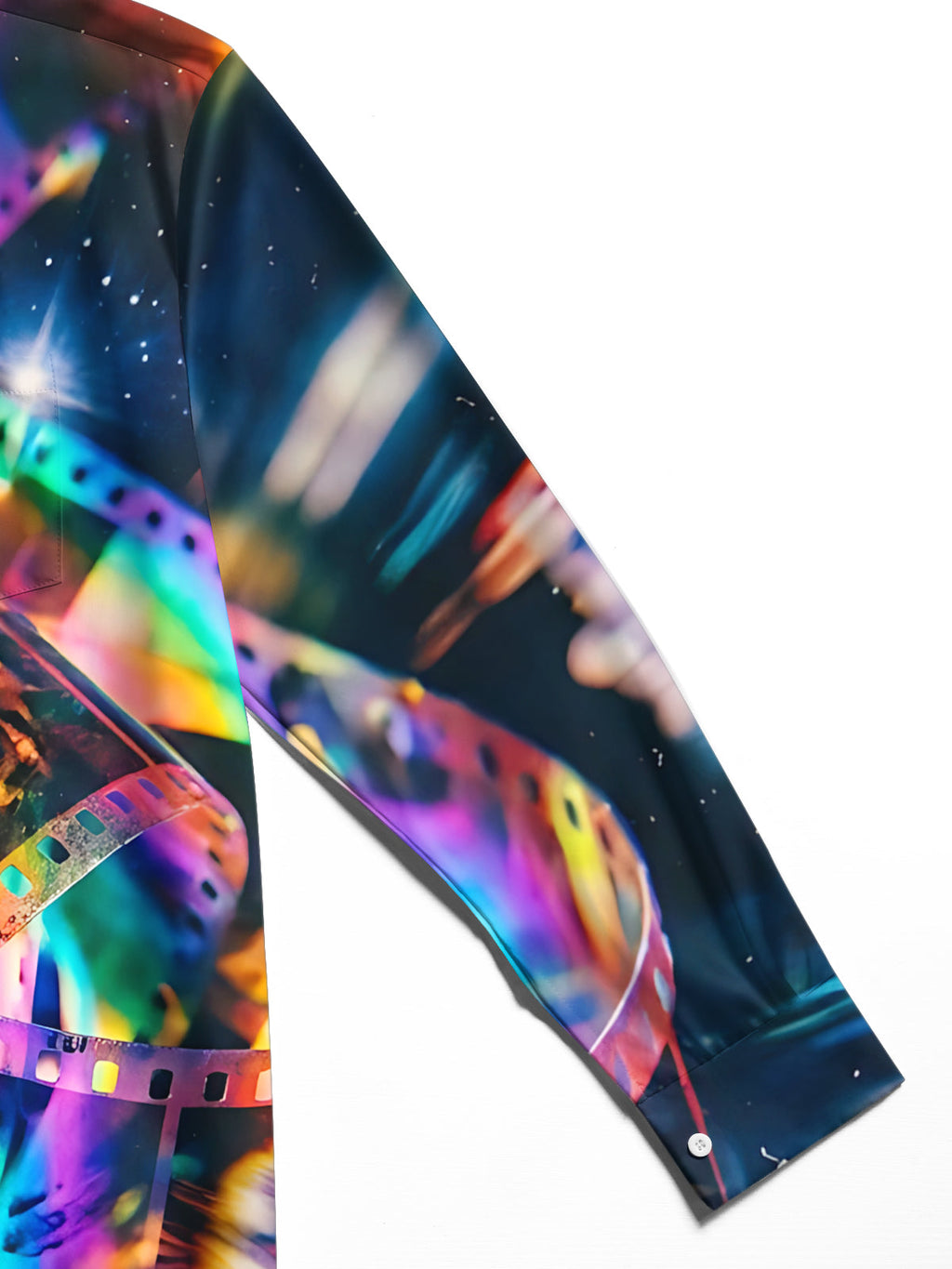 Oceanlyte Men's Long Sleeve Shirt - Colorful Film Strips And Space Background Print with Chest Pocket