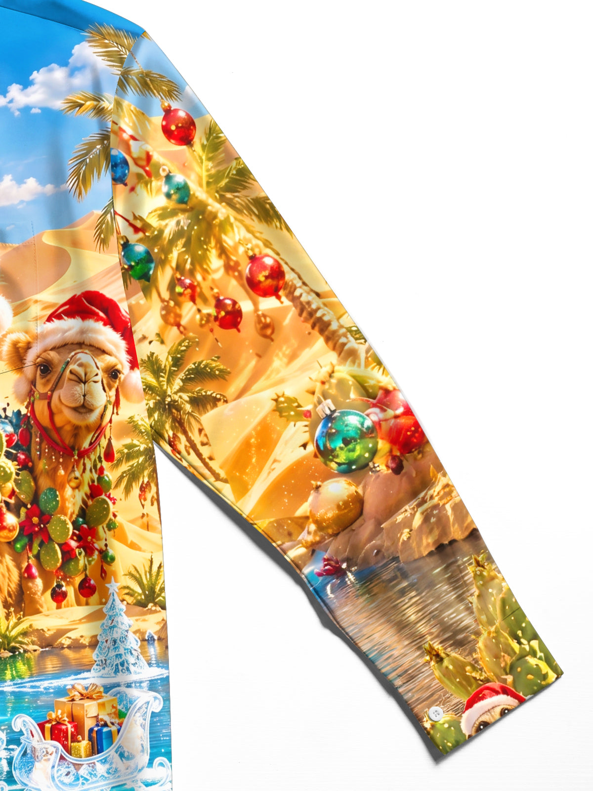 Oceanlyte Men's Camels And Lizards In Christmas Attire Print Long Sleeve Shirt with Chest Pocket