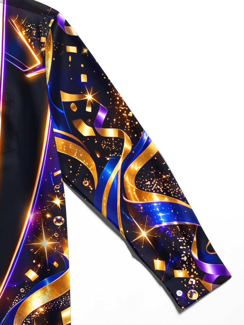 Oceanlyte Men's Long Sleeve Shirt - Gold And Blue Ribbons With Sparkles And Bubbles Print with Chest Pocket