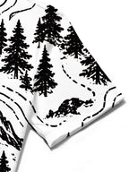Oceanlyte Men's Short Sleeve Shirt - Mountain Landscape With Pine Trees And Topographic Lines Print with Chest Pocket