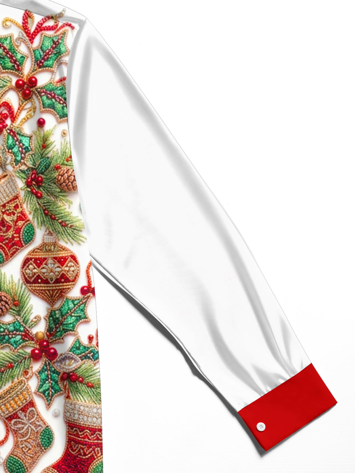 Oceanlyte Men's Christmas Stockings And Ornaments Print Long Sleeve Shirt with Chest Pocket