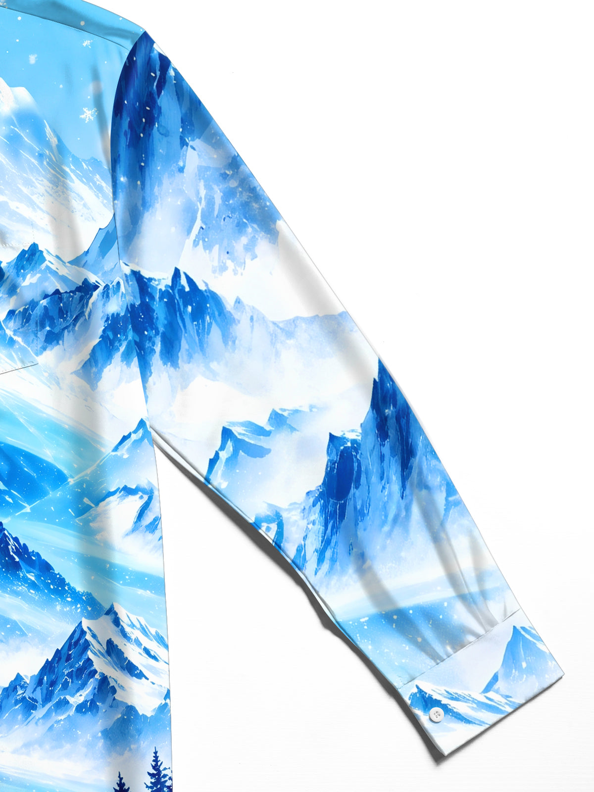 Oceanlyte Men's Printed Snowy Mountains And Pine Forest Print Long Sleeve Shirt with Chest Pocket
