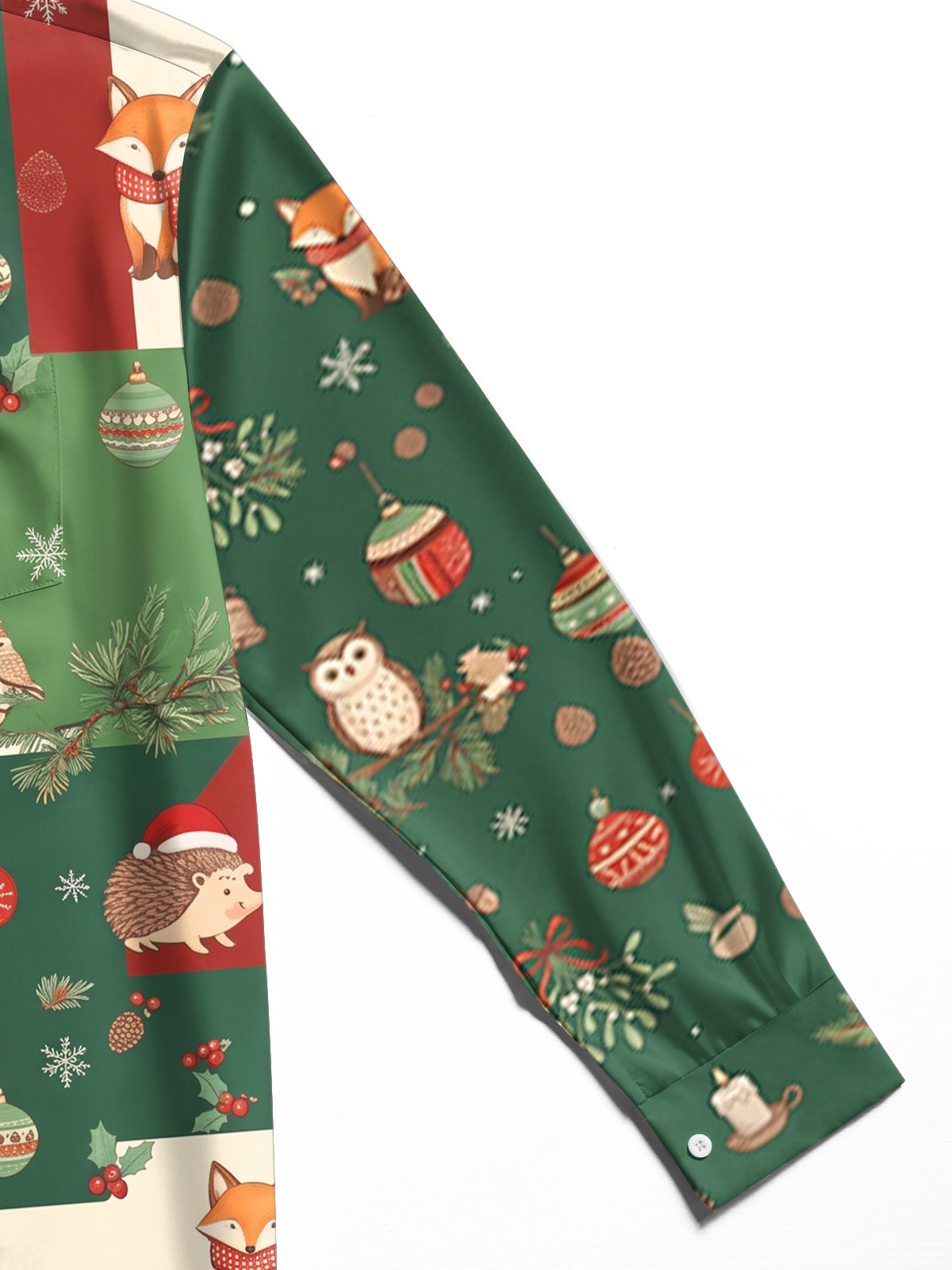 Oceanlyte Men's Forest Animals And Christmas Ornaments Print Long Sleeve Shirt with Chest Pocket