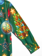 Oceanlyte Men's Graphic Christmas Trees And Ornaments Print Long Sleeve Shirt with Chest Pocket