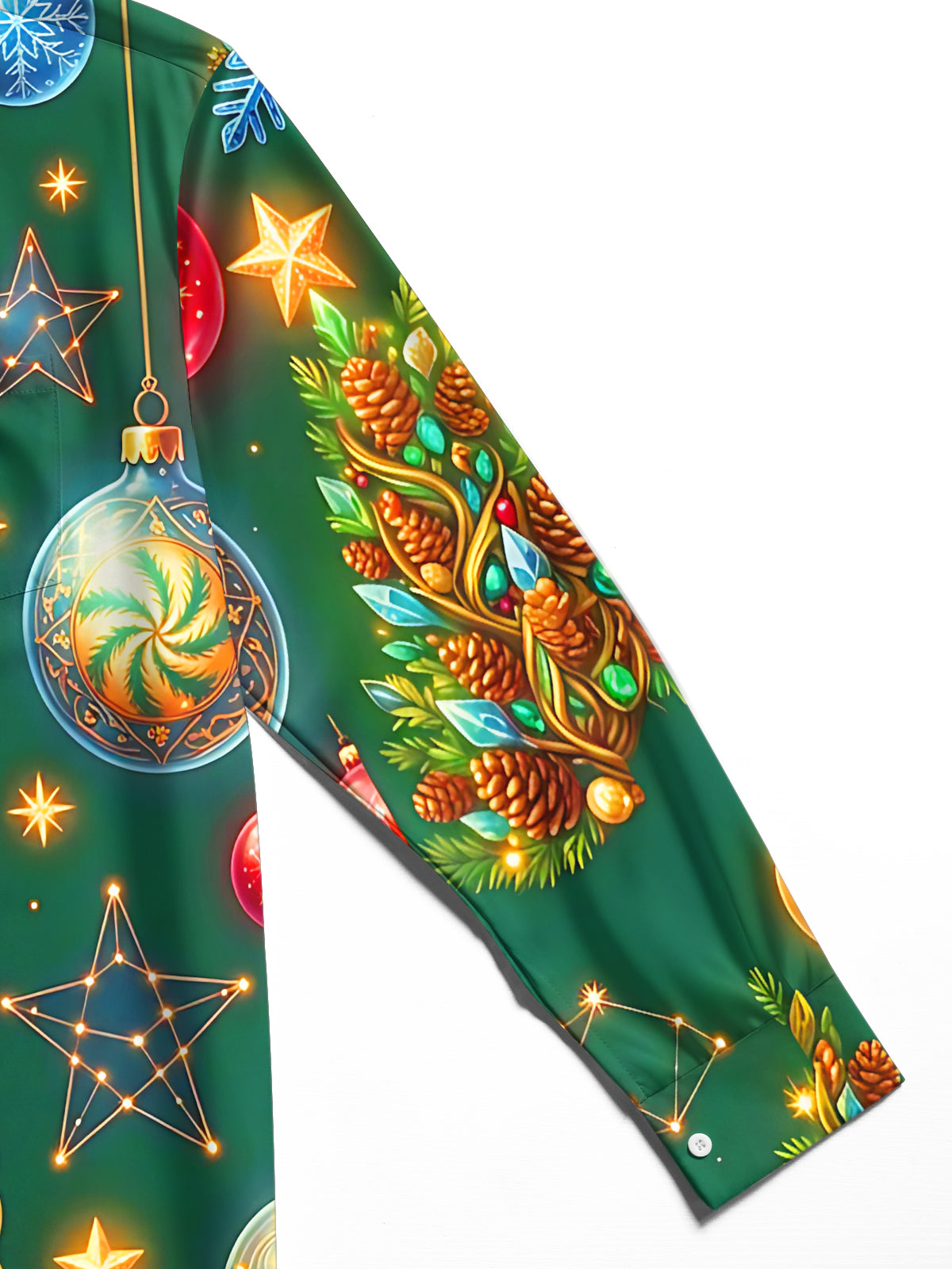 Oceanlyte Men's Graphic Christmas Trees And Ornaments Print Long Sleeve Shirt with Chest Pocket