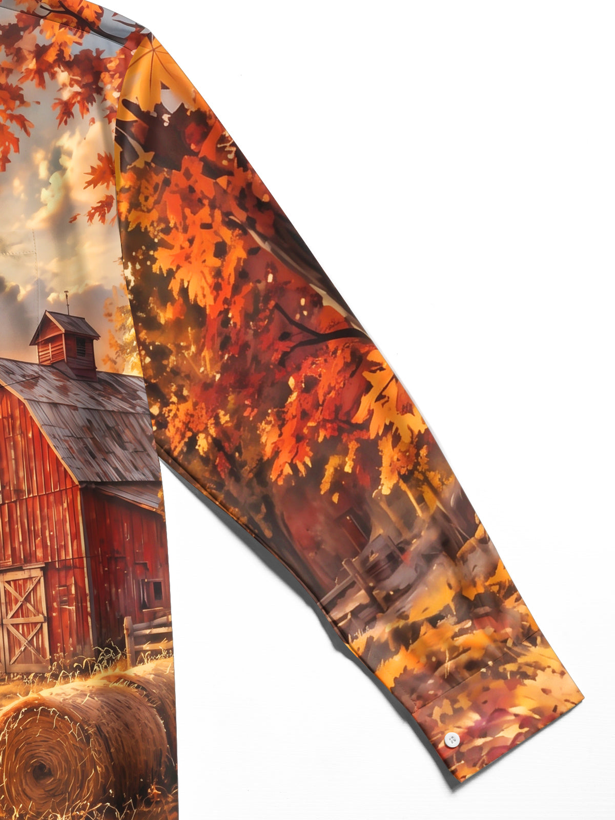 Oceanlyte Men's Long Sleeve Shirt - Thanksgiving Autumn Farm Barn And Hay Bales Print with Chest Pocket