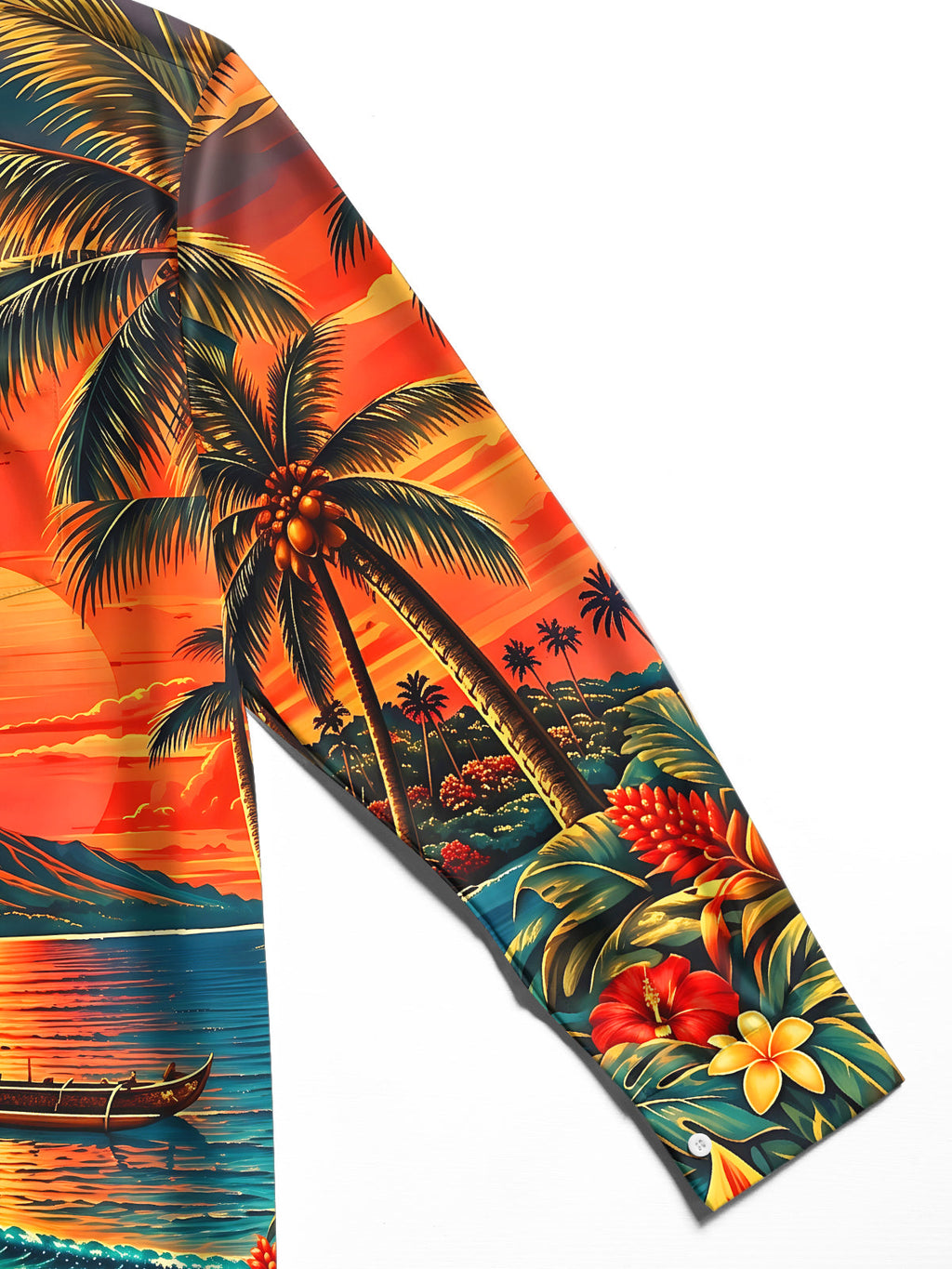 Oceanlyte Men's Long Sleeve Shirt - Hawaiian Sunset Beach Scene With Palm Trees And Hibiscus Print with Chest Pocket