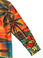 Oceanlyte Men's Long Sleeve Shirt - Hawaiian Sunset Beach Scene With Palm Trees And Hibiscus Print with Chest Pocket