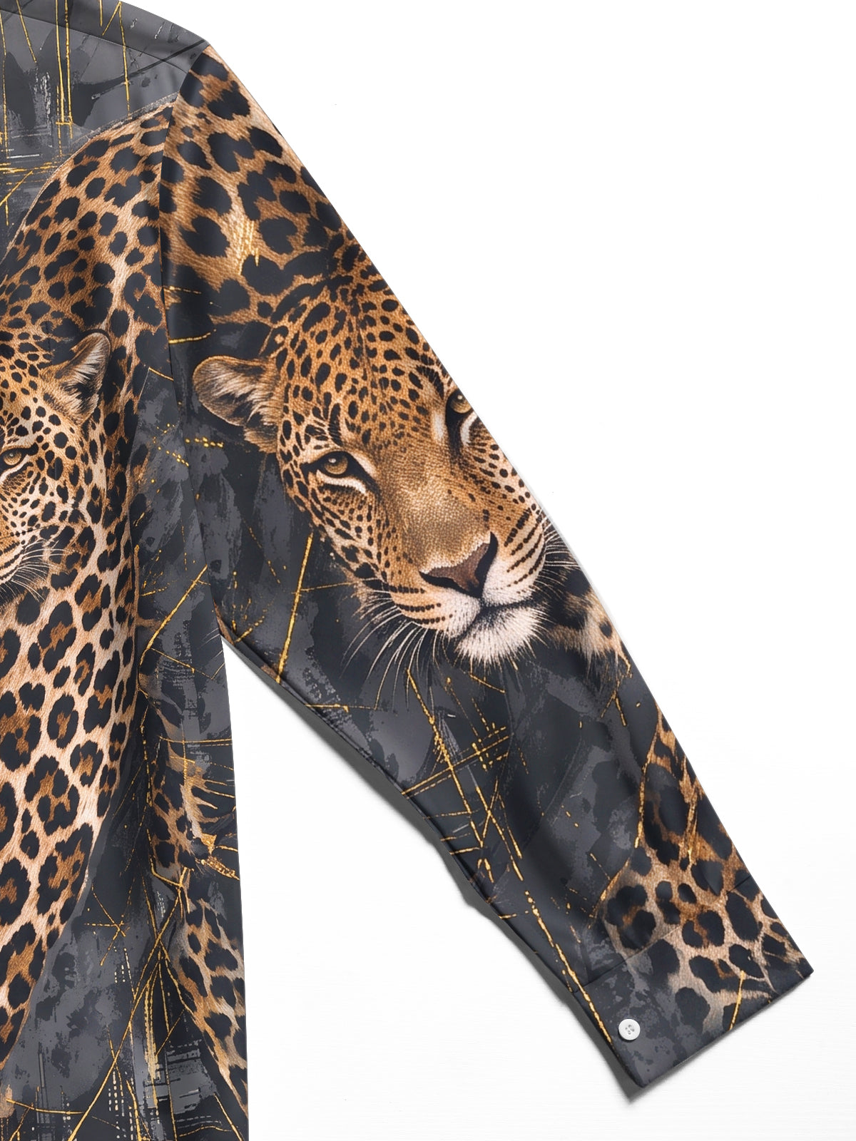 Oceanlyte Men's Printed Leopard Animal Print With Gold Accents Long Sleeve Shirt with Chest Pocket