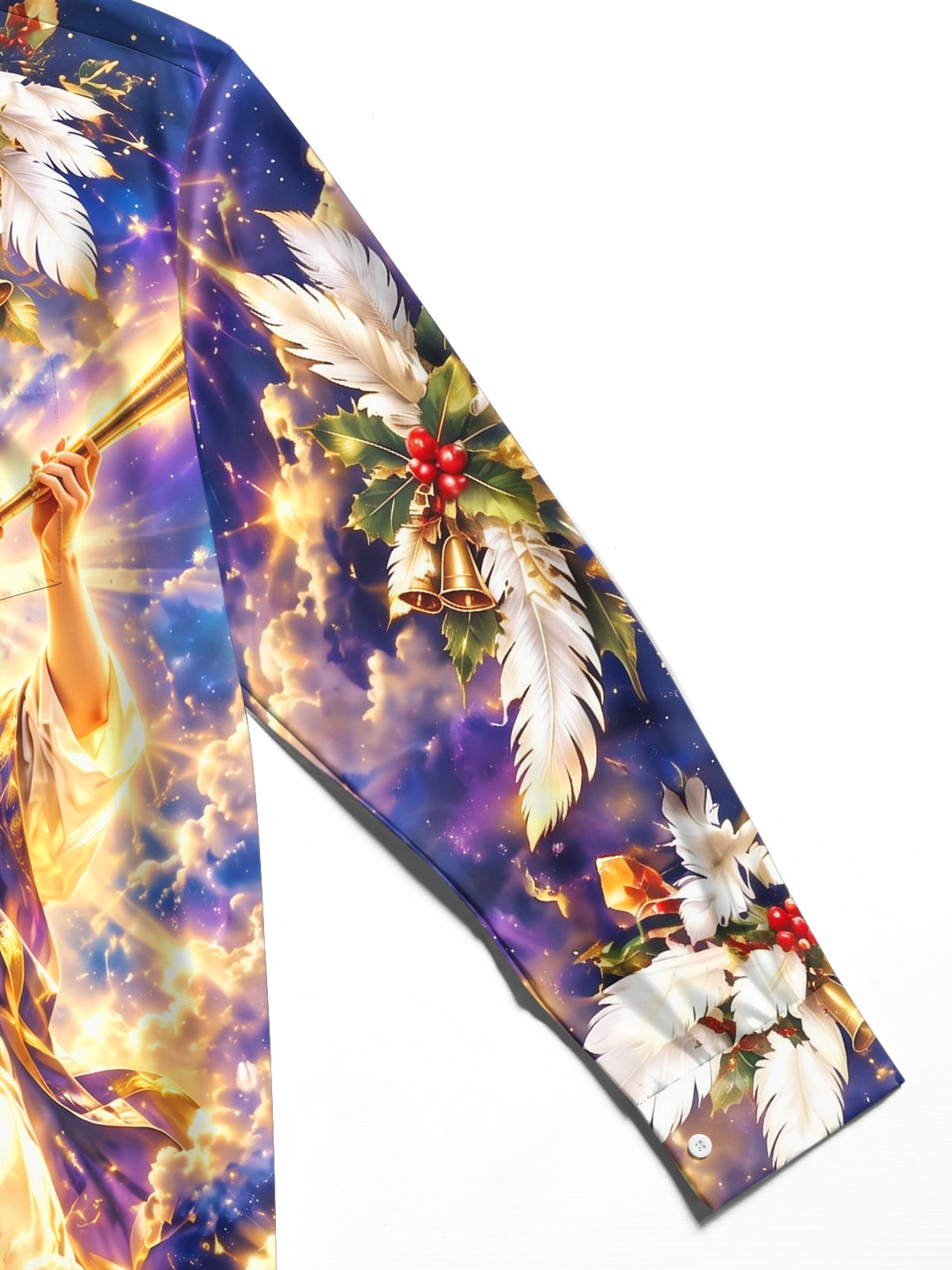 Oceanlyte Men's Long Sleeve Shirt - Christmas Trumpeter Angel And Gothic Cathedral Print with Chest Pocket