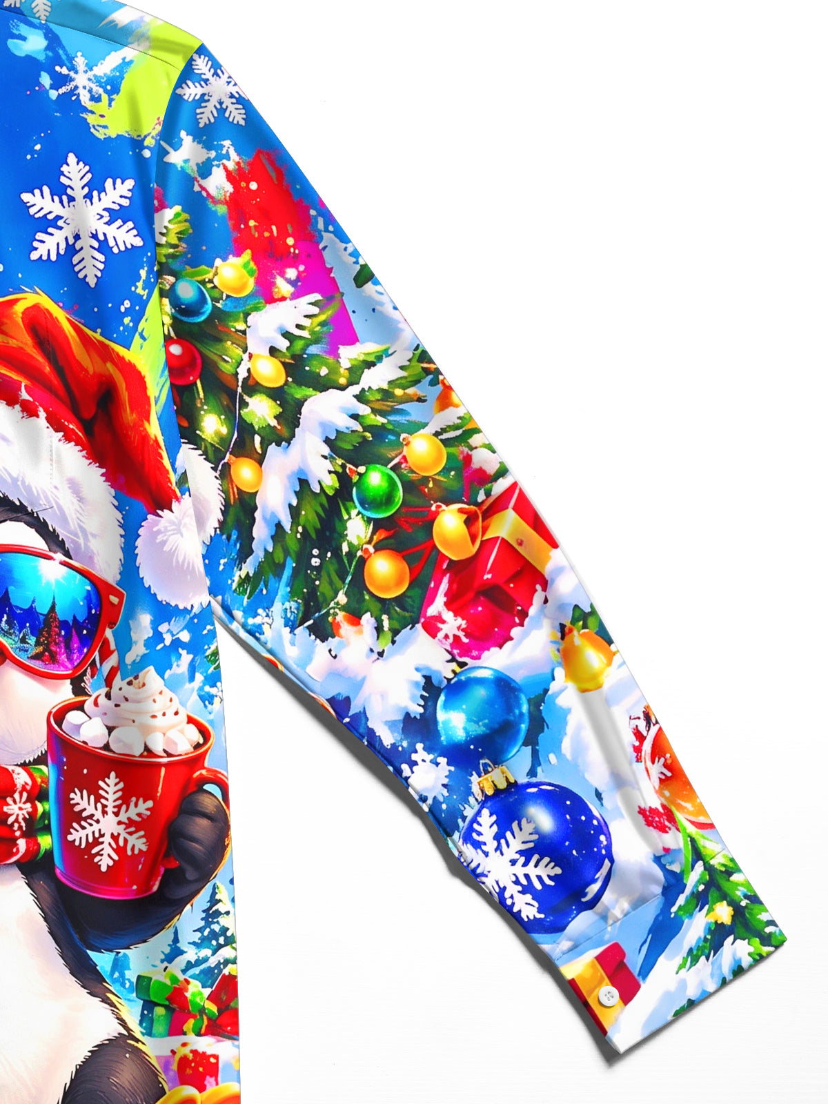 Oceanlyte Men's Long Sleeve Shirt - Christmas Penguin With Santa Hat And Sunglasses Print with Chest Pocket