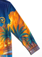 Oceanlyte Men's Cruise Ship And Palm Trees Print Long Sleeve Stand Collar Shirt