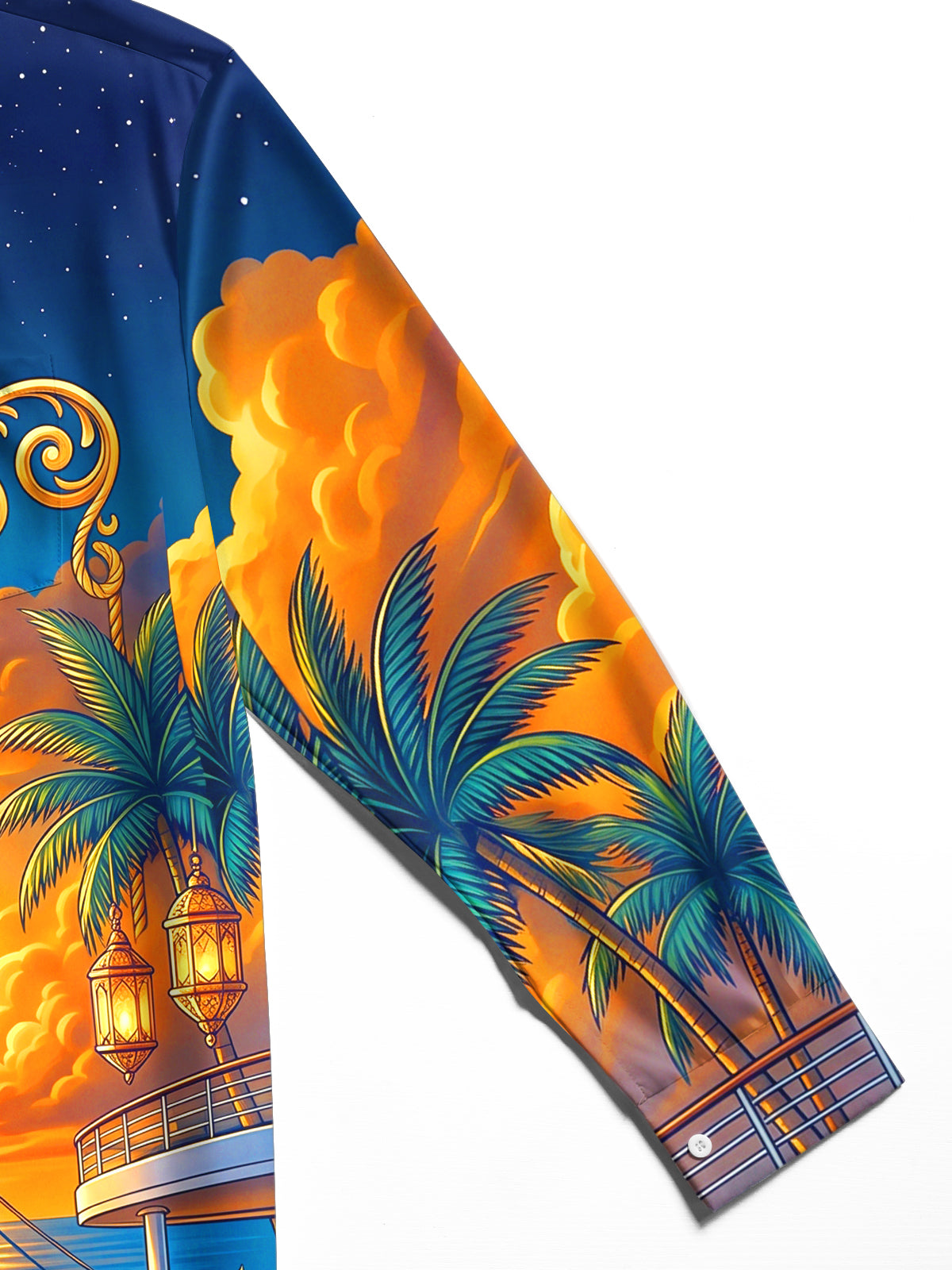 Oceanlyte Men's Cruise Ship And Palm Trees Print Long Sleeve Stand Collar Shirt
