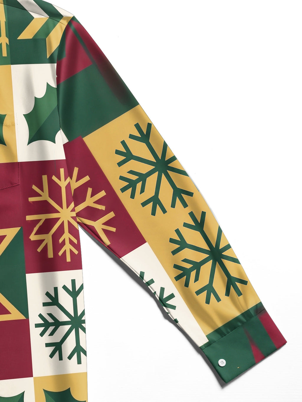 Oceanlyte Men's Long Sleeve Shirt - Christmas Patchwork With Holly Leaves And Snowflakes Print with Chest Pocket
