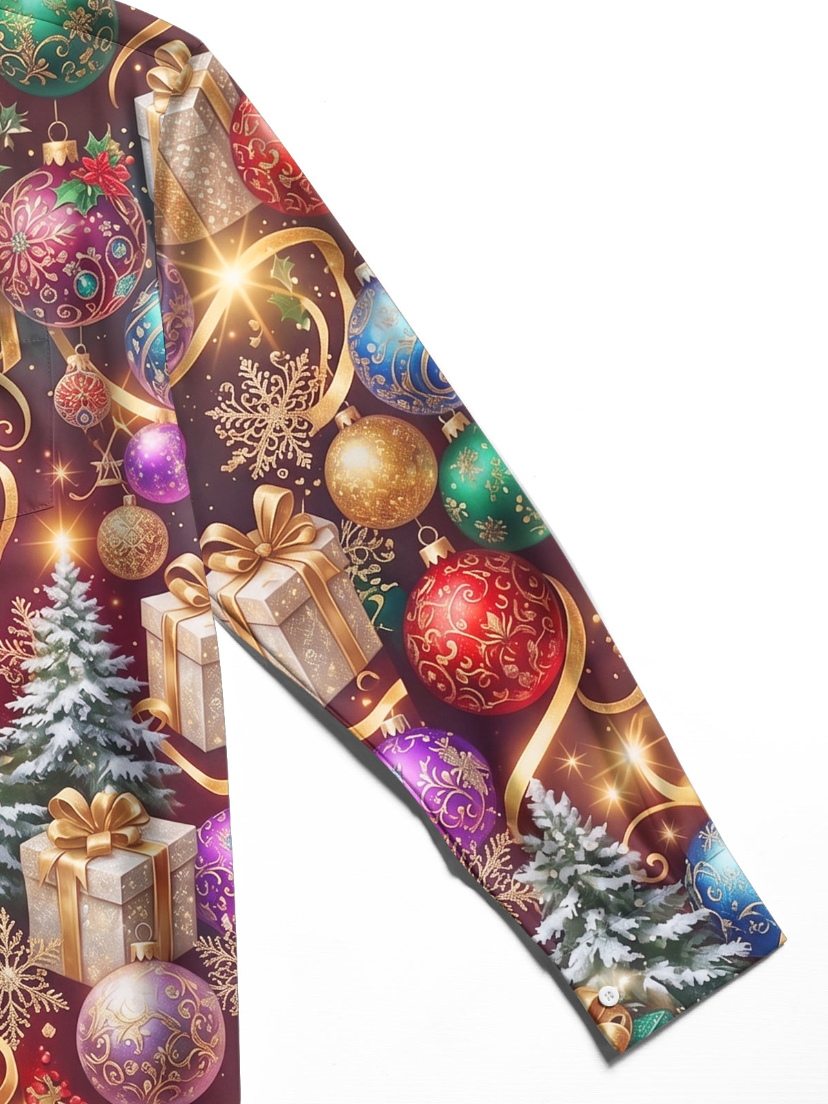 Oceanlyte Men's Printed Christmas Ornaments And Gifts Print Long Sleeve Shirt with Chest Pocket