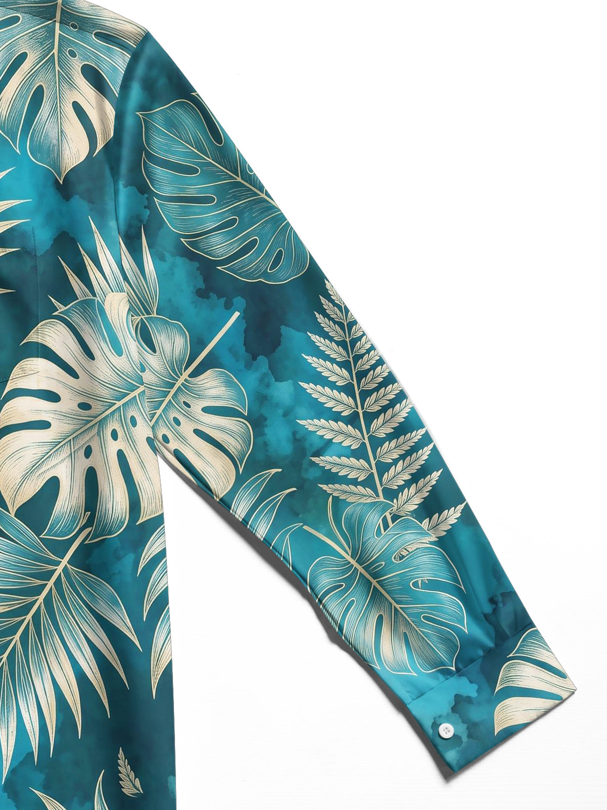 Oceanlyte Men's Hawaiian Tropical Leaf Print Long Sleeve Shirt with Chest Pocket