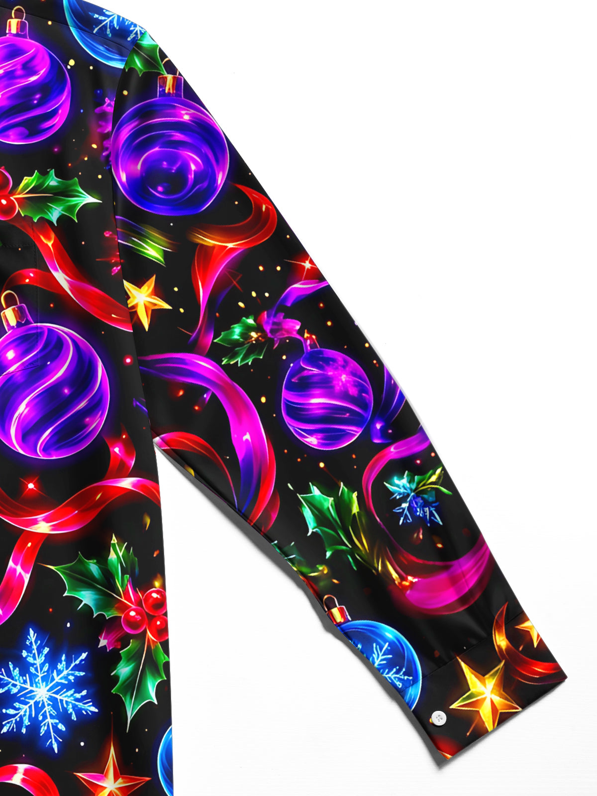 Oceanlyte Men's Graphic Christmas Ornaments And Holly Print Long Sleeve Shirt with Chest Pocket