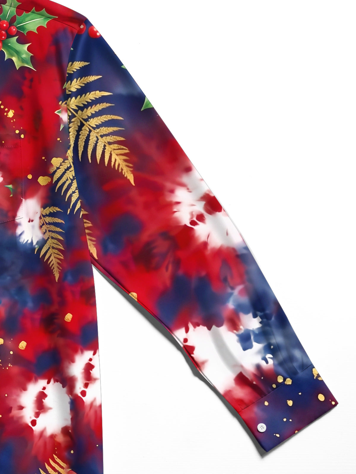 Oceanlyte Men's Long Sleeve Shirt - Christmas Poinsettia And Holly With Gold Ferns Print with Chest Pocket