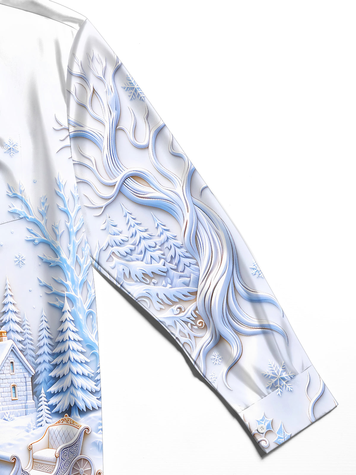 Oceanlyte Men's Long Sleeve Shirt - Christmas Winter Sleigh And Holly Print Winter Lighthouse And Ice Skating Couple Print with Chest Pocket