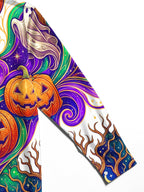 Oceanlyte Men's Graphic Halloween Pumpkins Print Ghosts Print Long Sleeve Shirt with Chest Pocket