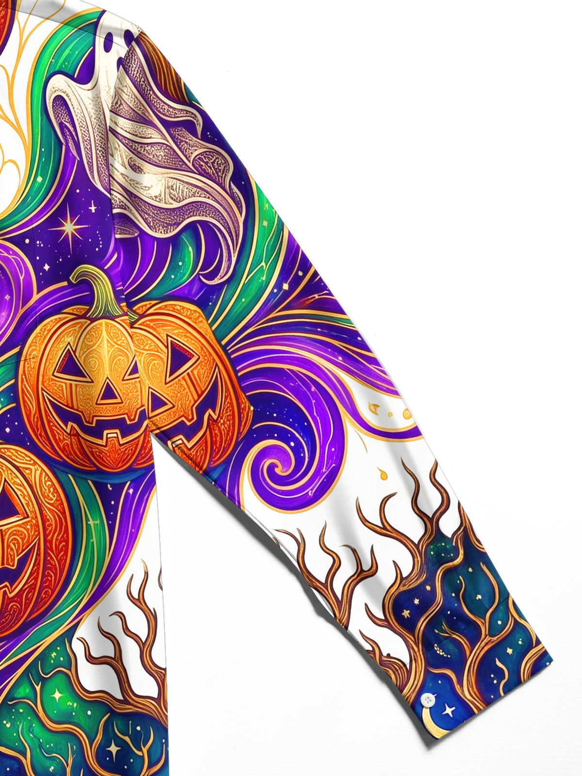 Oceanlyte Men's Graphic Halloween Pumpkins Print Ghosts Print Long Sleeve Shirt with Chest Pocket