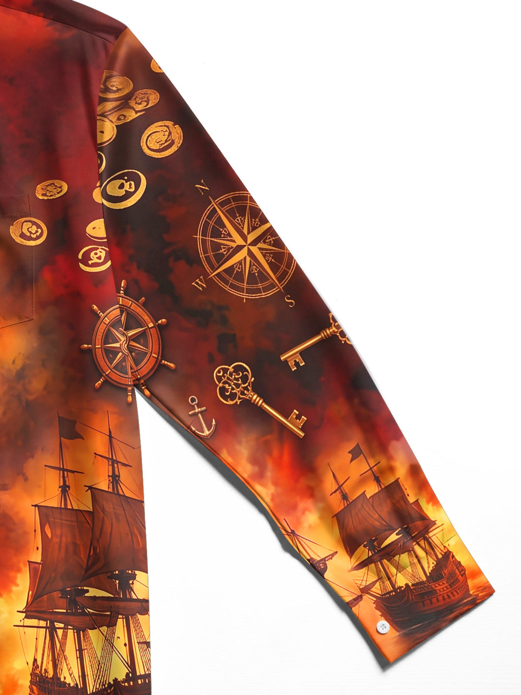 Oceanlyte Men's Printed Pirate Ships And Treasure Print Long Sleeve Shirt with Chest Pocket