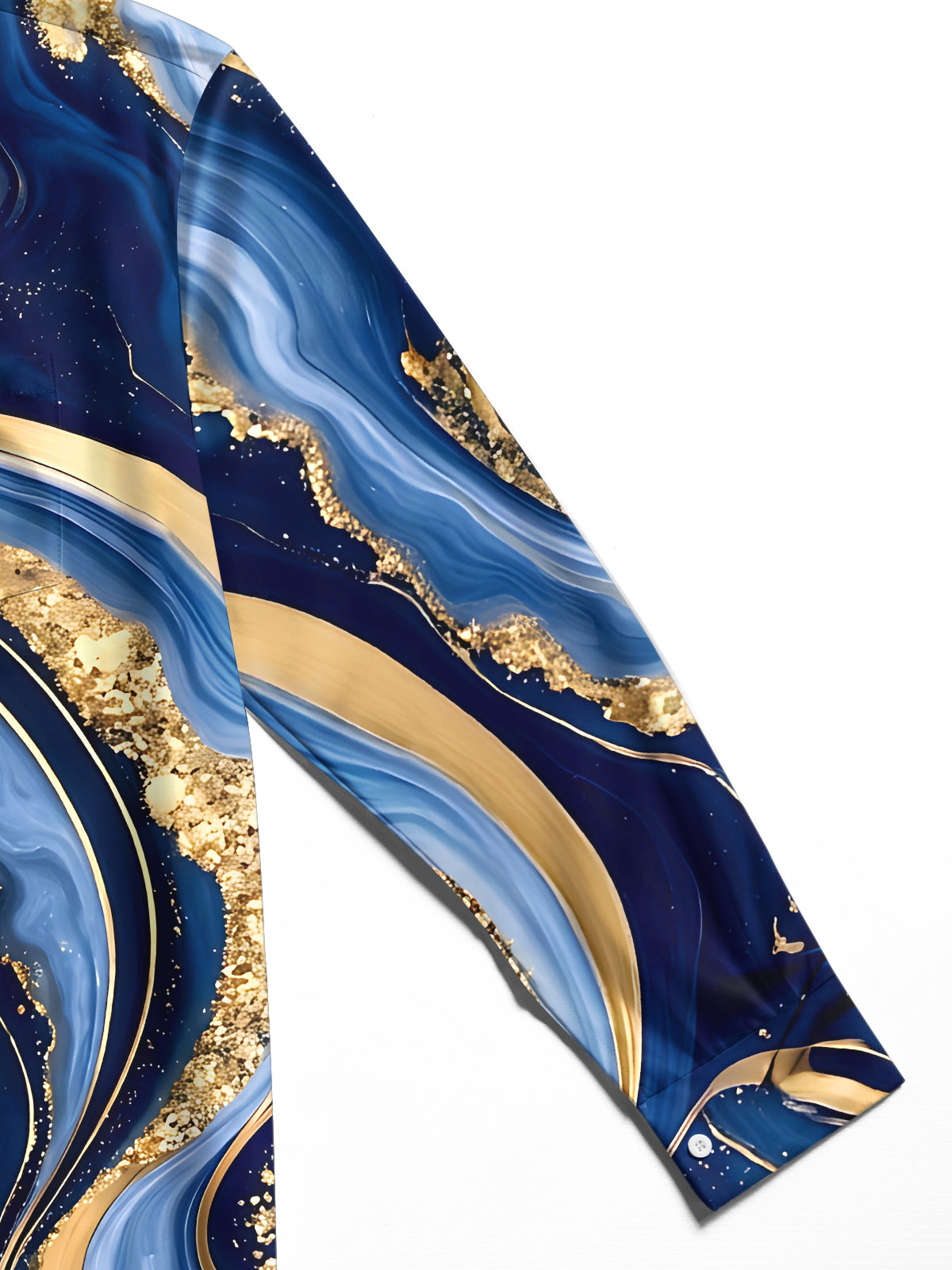 Oceanlyte Men's Abstract Gold And Blue Marble Waves Print Long Sleeve Shirt with Chest Pocket