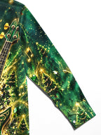 Oceanlyte Men's Printed Bass Guitar And Christmas Trees Print Long Sleeve Shirt with Chest Pocket