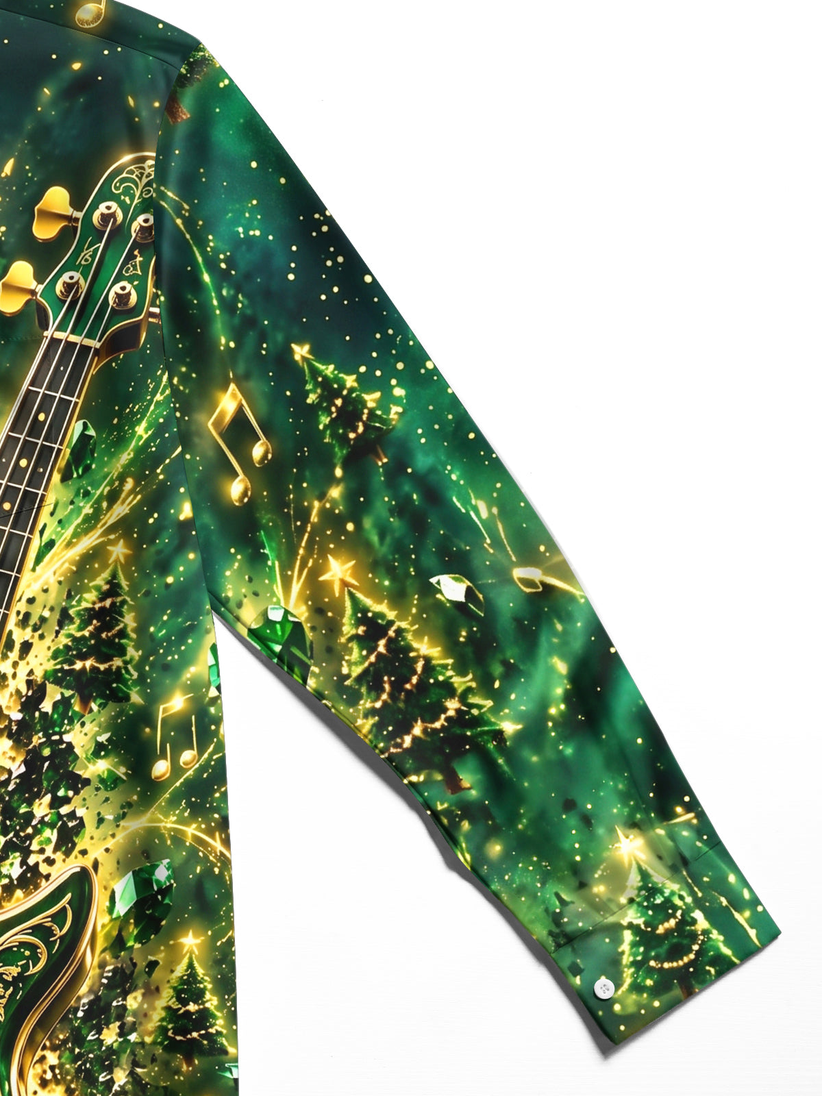 Oceanlyte Men's Printed Bass Guitar And Christmas Trees Print Long Sleeve Shirt with Chest Pocket
