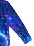 Oceanlyte Men's Long Sleeve Shirt - Cyber Robot Face And Futuristic Cityscape Print with Chest Pocket