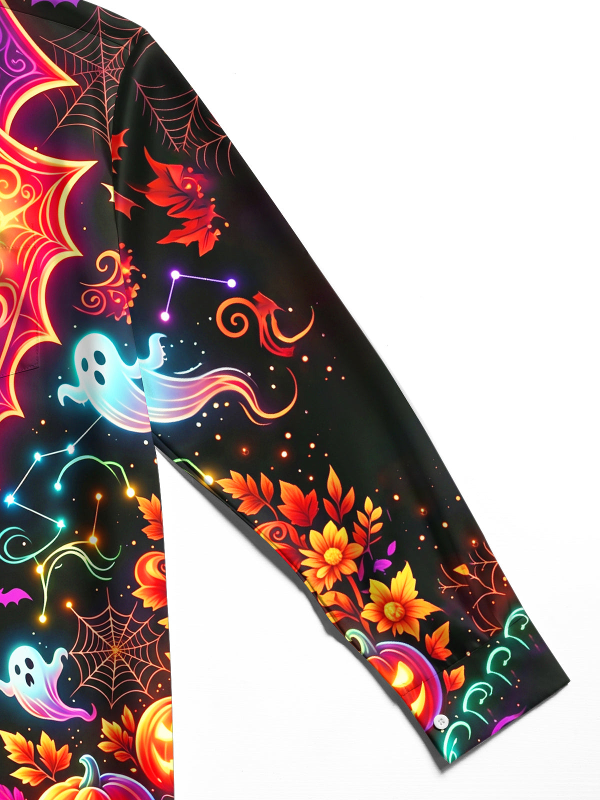 Oceanlyte Men's Halloween Jack-o-lanterns And Ghosts Print Long Sleeve Shirt with Chest Pocket