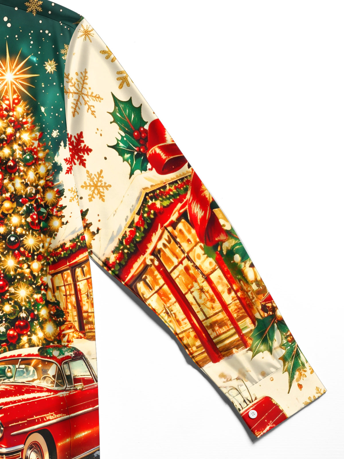 Oceanlyte Men's Long Sleeve Shirt - Vintage Couple And Christmas Street Scene Print with Chest Pocket