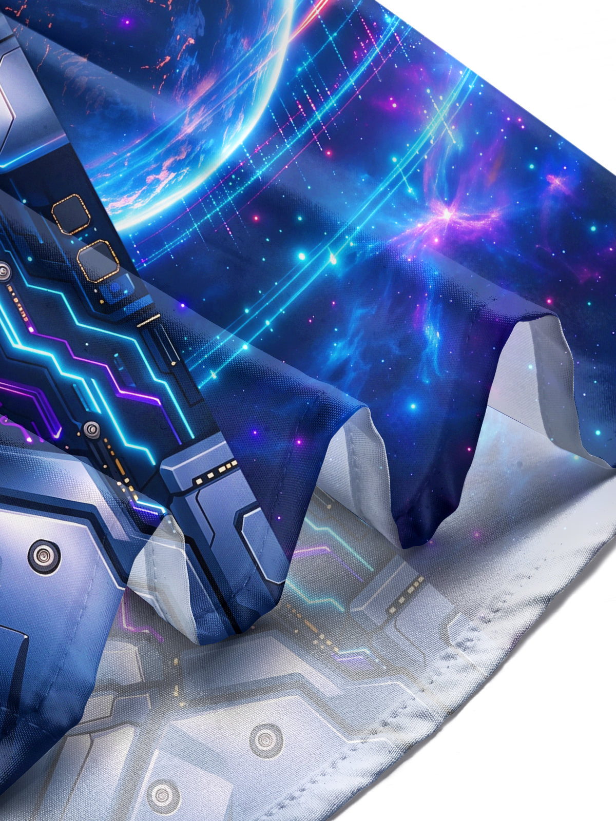 Oceanlyte Men's Long Sleeve Shirt - Cyber Robot Face And Futuristic Cityscape Print with Chest Pocket