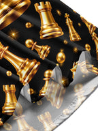 Oceanlyte Men's Patterned Gold Chess Pieces Print Long Sleeve Shirt with Chest Pocket