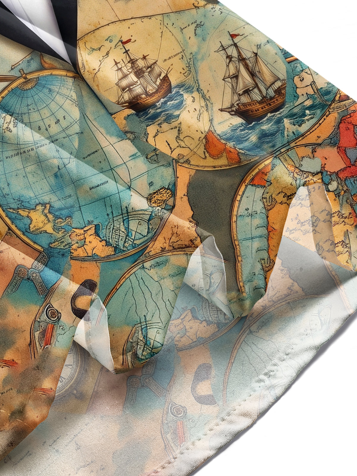 Oceanlyte Men's Vintage Map And Compass Print Long Sleeve Shirt with Chest Pocket