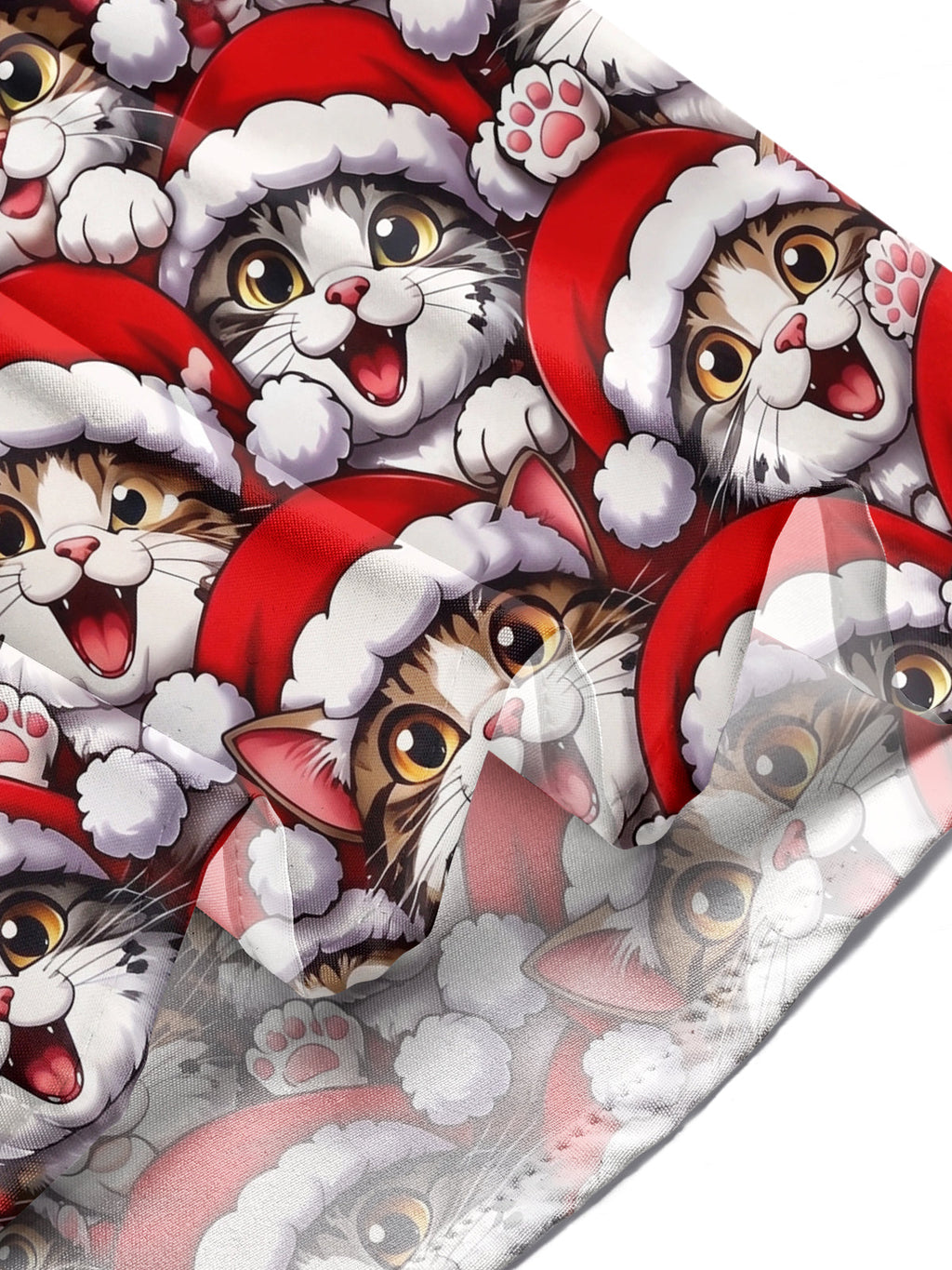 Oceanlyte Men's Graphic Cats Wearing Santa Hats Print Long Sleeve Shirt with Chest Pocket