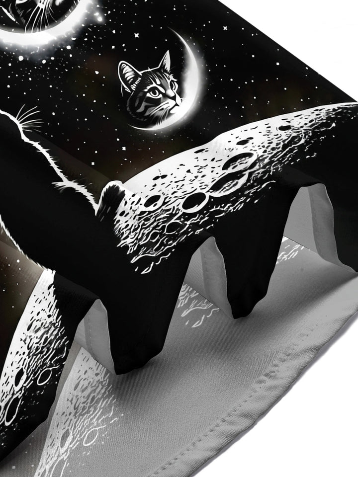 Oceanlyte Men's Graphic Black Cat Space Print Short Sleeve Shirt with Chest Pocket